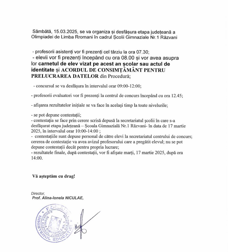 Etapa judeteana a Olimpiadei de Limba Rromani in cadrul Scolii Gimnaziale Nr.1 Razvani